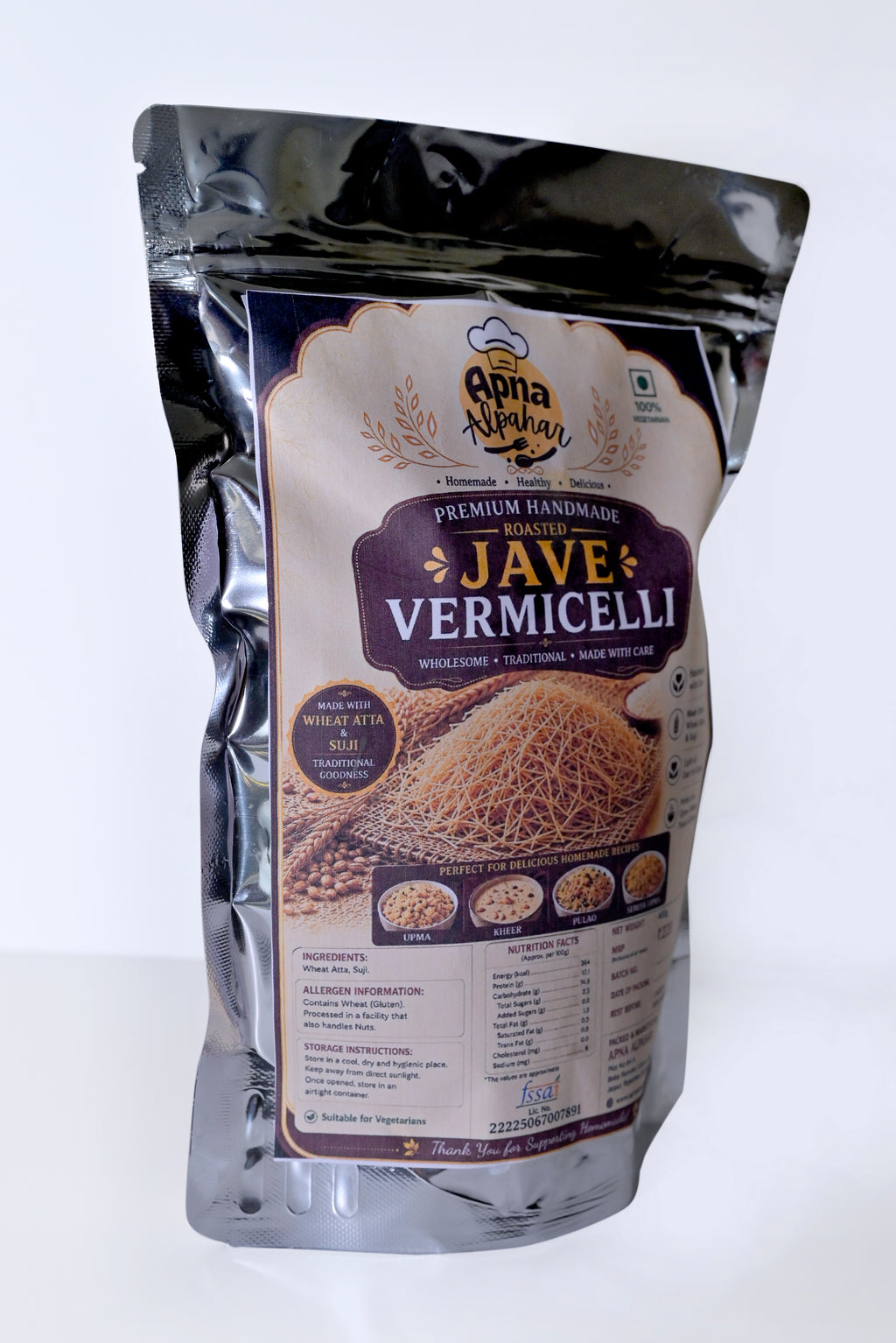 Apna Alpahar  100% Natural Hand Made Roasted Vegetarian Vermicelli/Jave/Sawai/Sevai/Semia 400 Grams