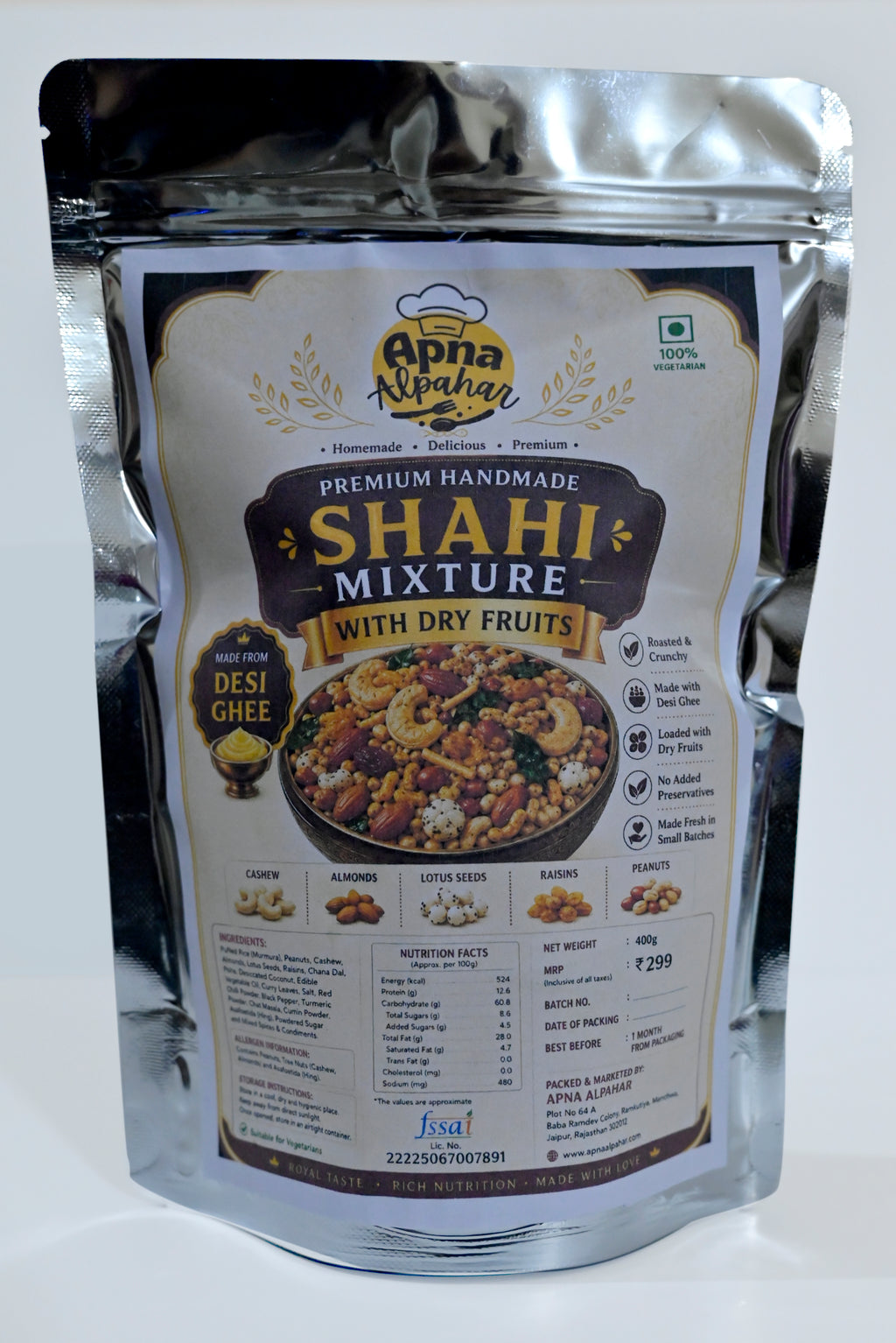Apna Alpahar Premium Homemade Healthy Mixture with Loaded Dry Fruits 400g