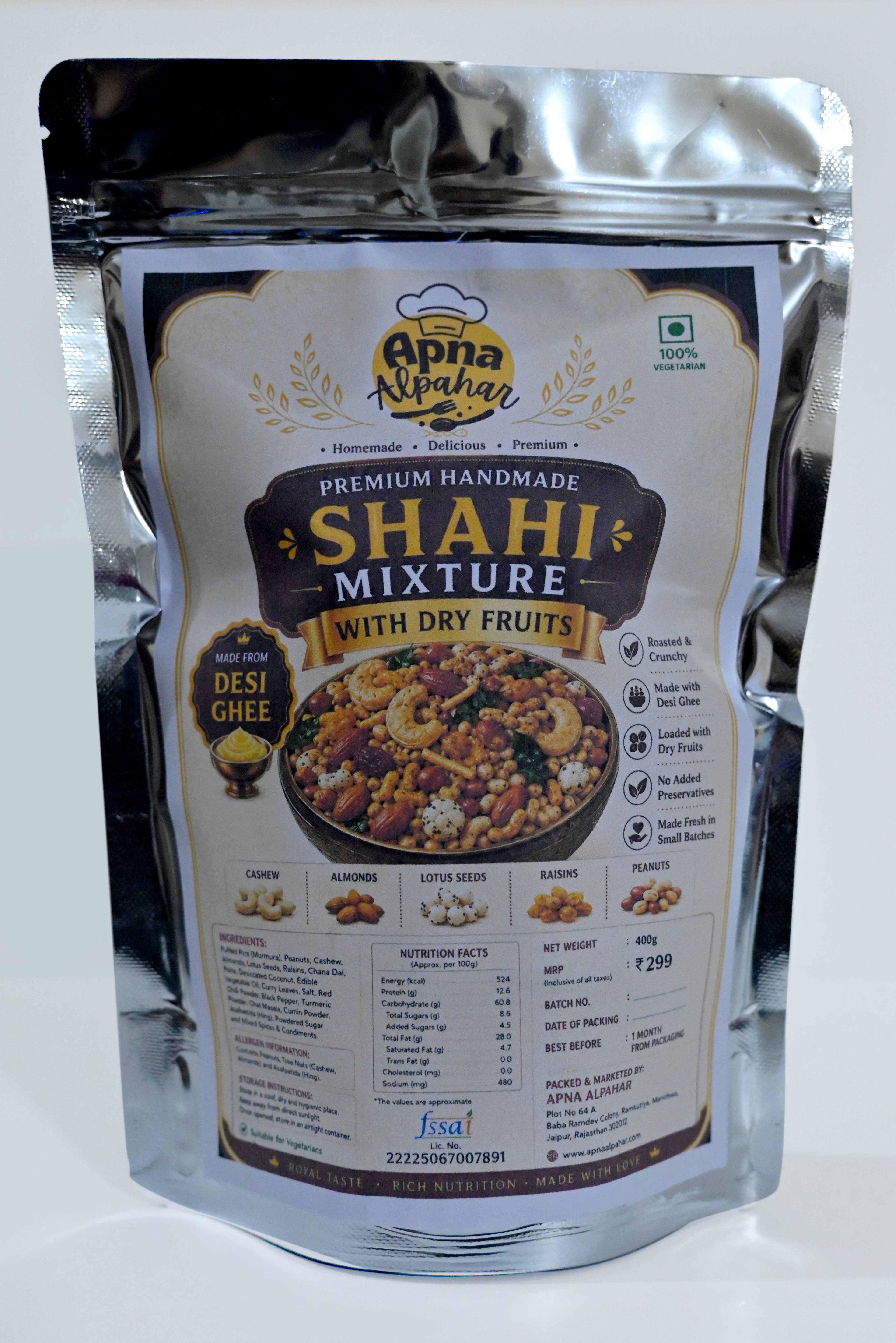 Apna Alpahar Premium Homemade Healthy Mixture with Loaded Dry Fruits 400g