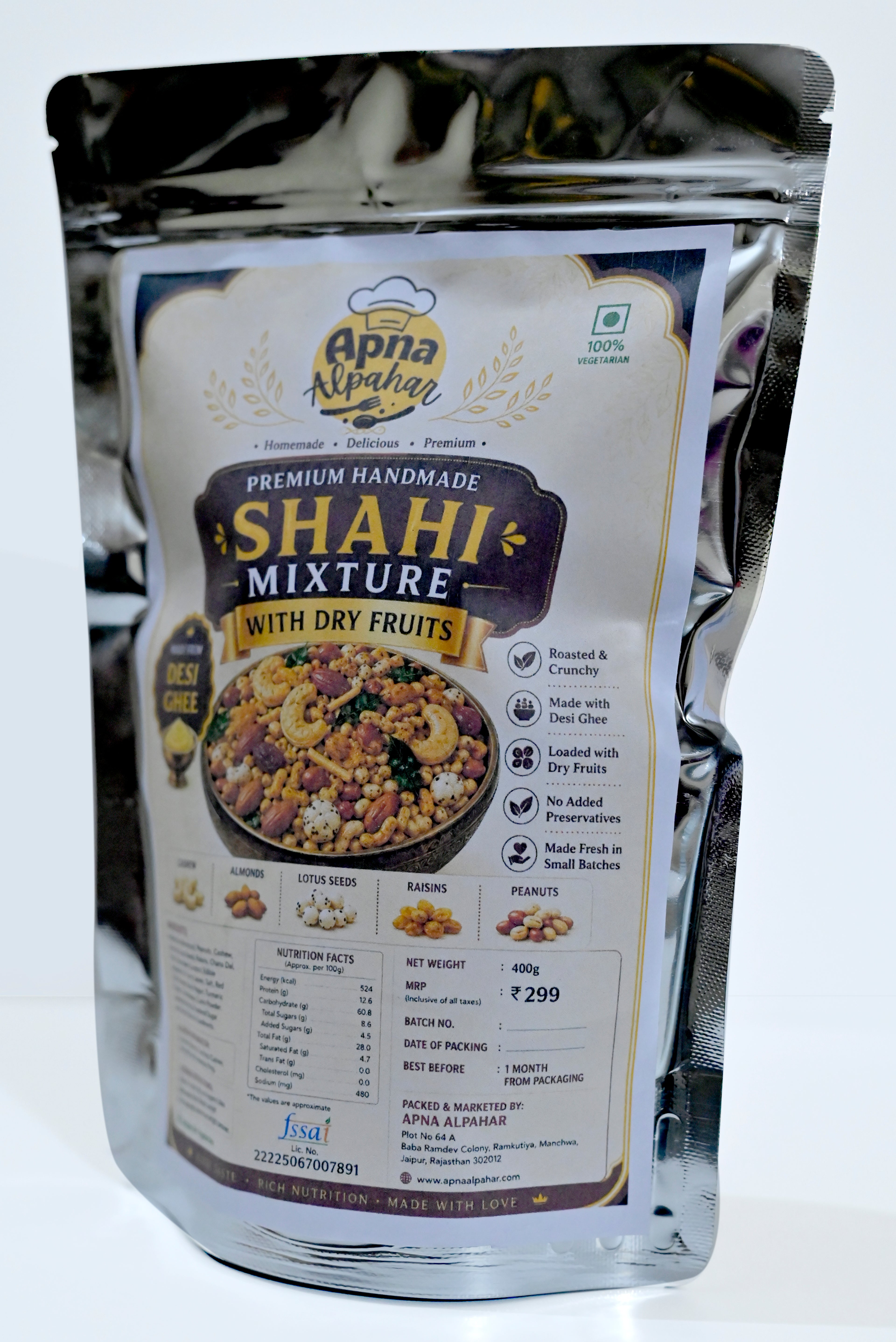 Apna Alpahar Premium Homemade Healthy Mixture with Loaded Dry Fruits 400g