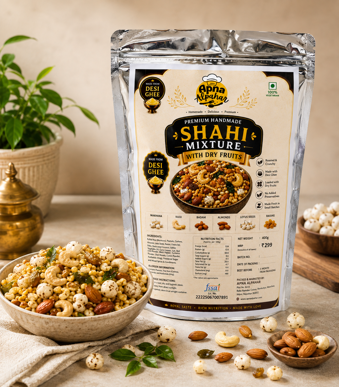 Apna Alpahar Premium Homemade Healthy Mixture with Loaded Dry Fruits 400g