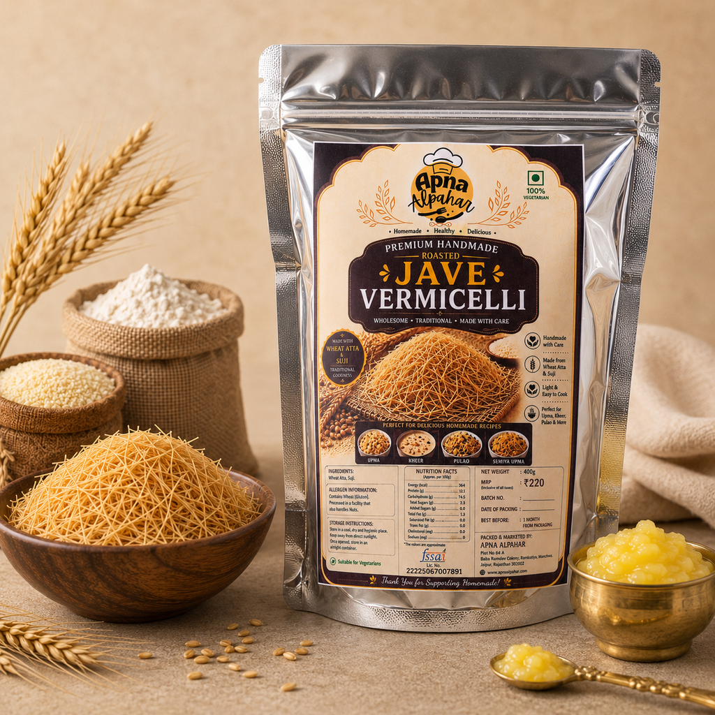 Apna Alpahar  100% Natural Hand Made Roasted Vegetarian Vermicelli/Jave/Sawai/Sevai/Semia 400 Grams