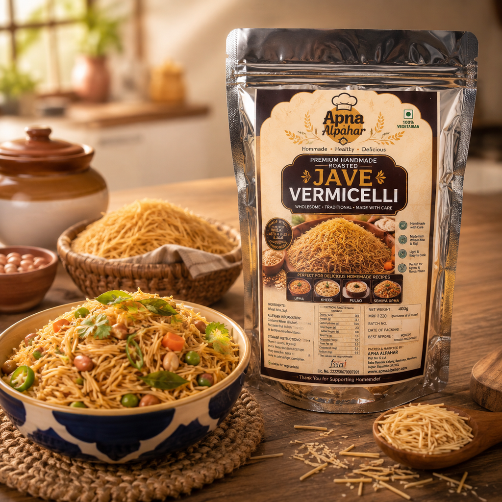 Apna Alpahar  100% Natural Hand Made Roasted Vegetarian Vermicelli/Jave/Sawai/Sevai/Semia 400 Grams