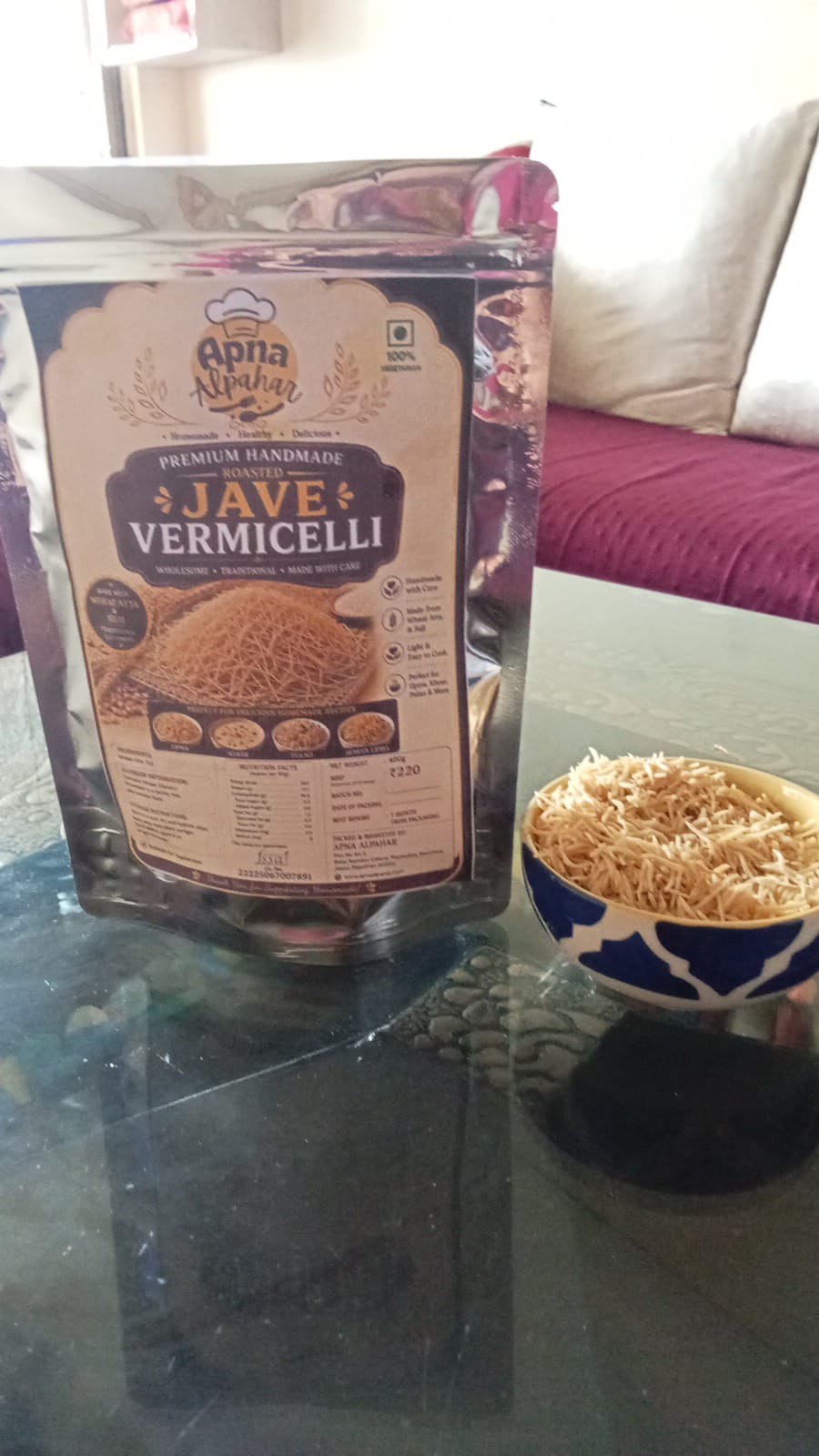 Apna Alpahar  100% Natural Hand Made Roasted Vegetarian Vermicelli/Jave/Sawai/Sevai/Semia 400 Grams
